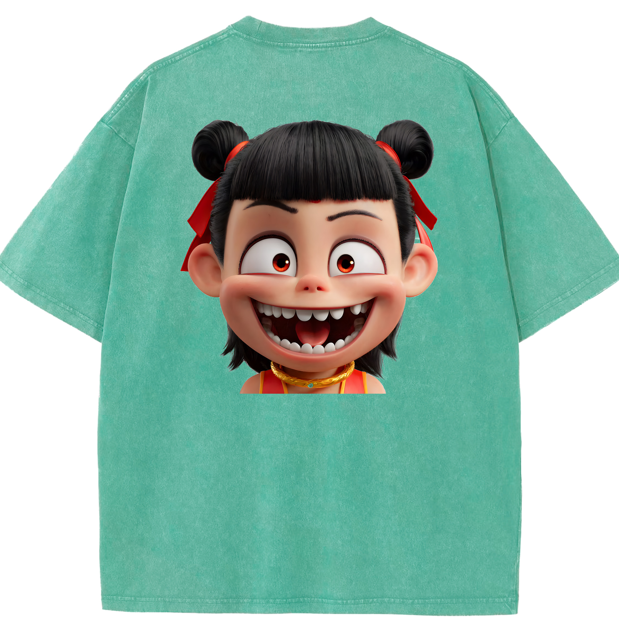 （画像用） Ne Zha 2 ナタ 魔童の大暴れ 綿100% ヴィンテージ風 半袖Tシャツ（背面プリント）